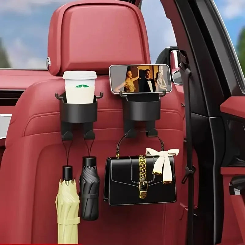 1/2Multifunctional car storage rack with hooks、Cup holder and storage box - Durable and sturdyPPMaterial, for seat back Aniline