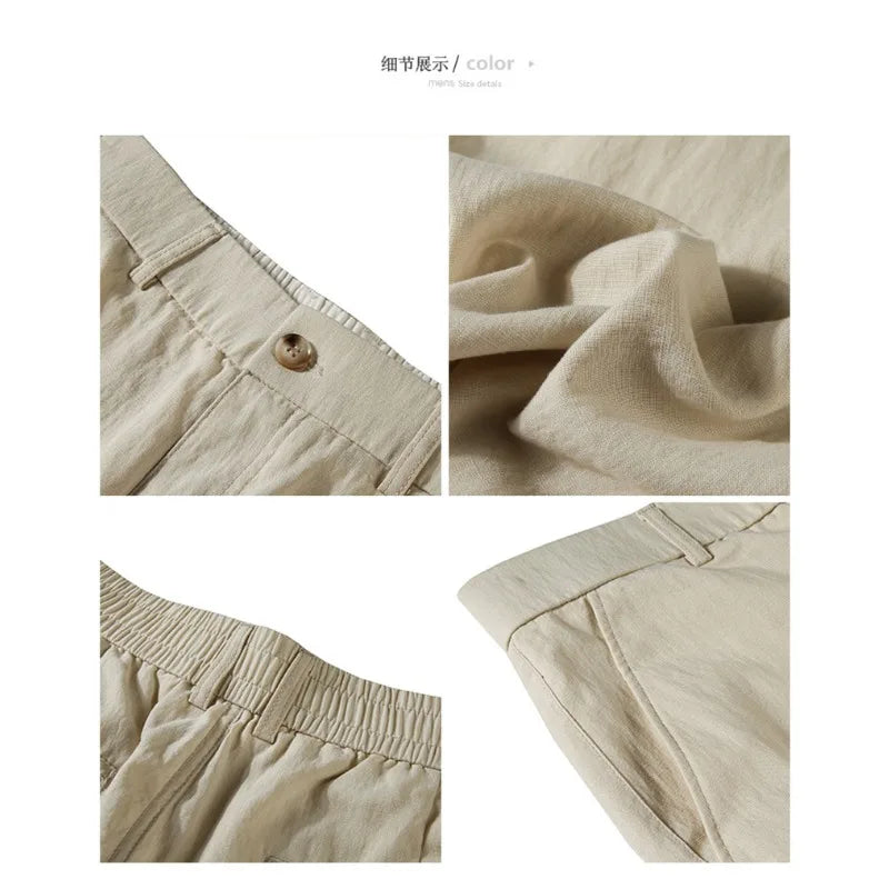 Men's Tencel Linen Blend Relaxed-Fit Straight Trousers – Breathable Summer Casual Pants with Elastic Waist & Cooling Texture