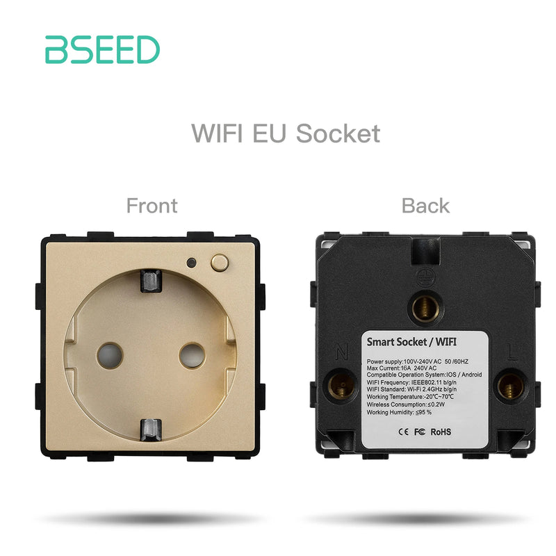 BSEED EU Stanndard Wifi Electrical Sockets Power Monitor Outlets Tuya Smart Life Alexa App Control Timing Function DIY Parts