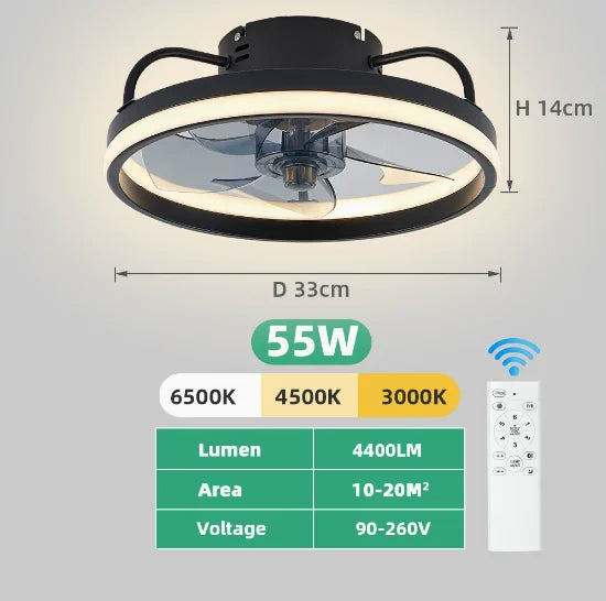 កង្ហារពិដានអគ្គិសនី 85-265V 55/60W ជាមួយចង្កៀង កង្ហារឆ្លាតវៃស្ងាត់ 6 ល្បឿនខ្យល់បញ្ជាពីចម្ងាយសម្រាប់បន្ទប់គេង កង្ហារពិដានផ្ទះ
