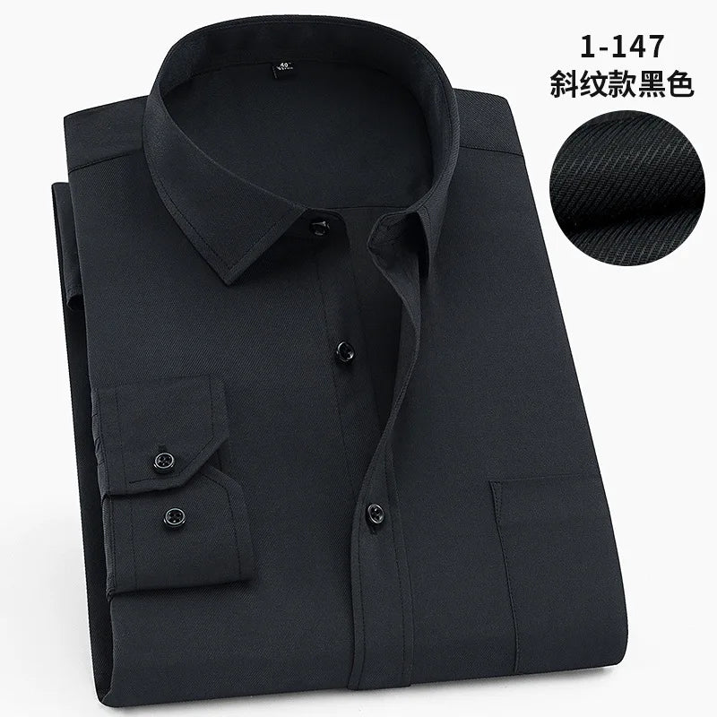 2026 New Men's Black-White Patchwork Long Sleeve Shirt, Business Office Shirts, Sky Blue Slim Fit Camisa/Chemise S-5XL