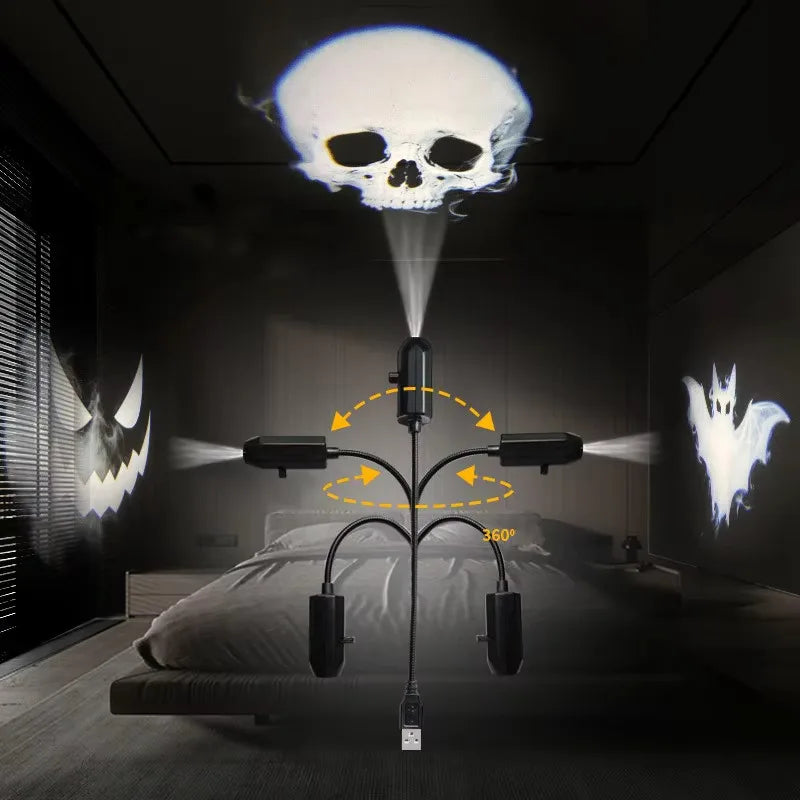 ម៉ាស៊ីនបញ្ចាំង LED Halloween មាន 3 របៀប លំនាំភ្លើងពេលយប់ដែលអាចបំភាន់វិញ្ញាណបាន ម៉ាស៊ីនបញ្ចាំងបង្អួចដែលដំណើរការដោយ USB សម្រាប់ជញ្ជាំងពិដានពិធីជប់លៀង
