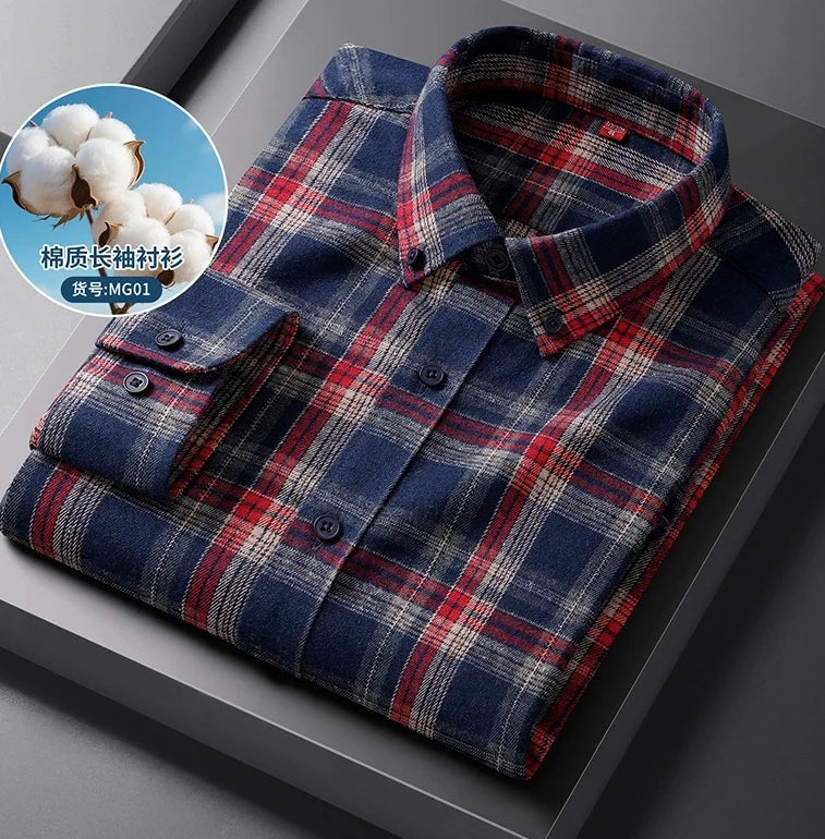Men's Long-sleeve Shirt for Spring and Fall; Cotton-polyester Blend, Single-breasted, Notched-collar Striped Shirts.