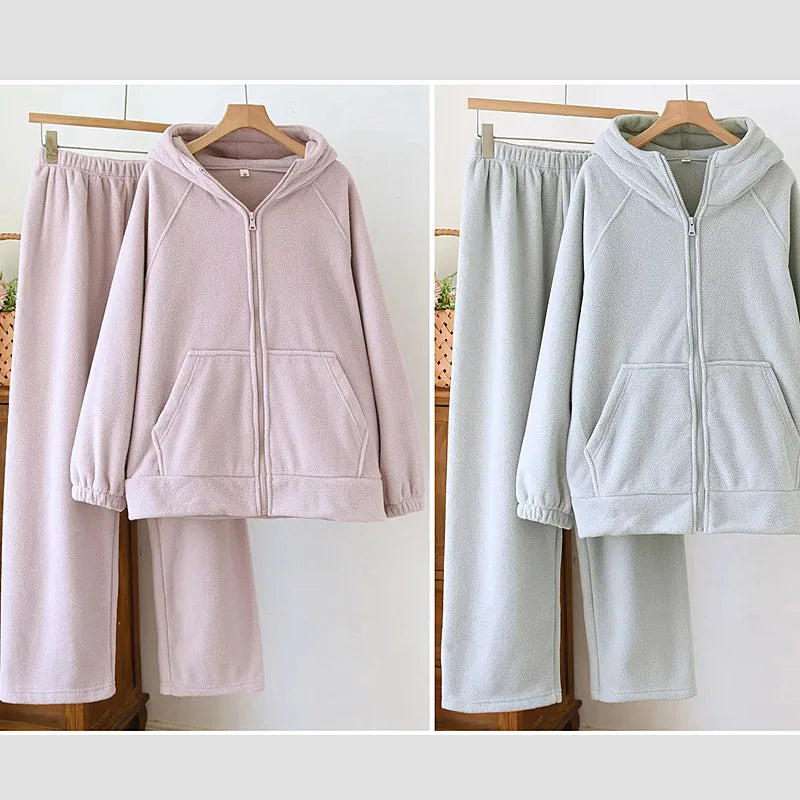 Thickened Warm Sleepwear Plus Size Flannel Pajamas Women Autumn and Winter High Quality Home Clothes Hooded Hot Nightwear Set