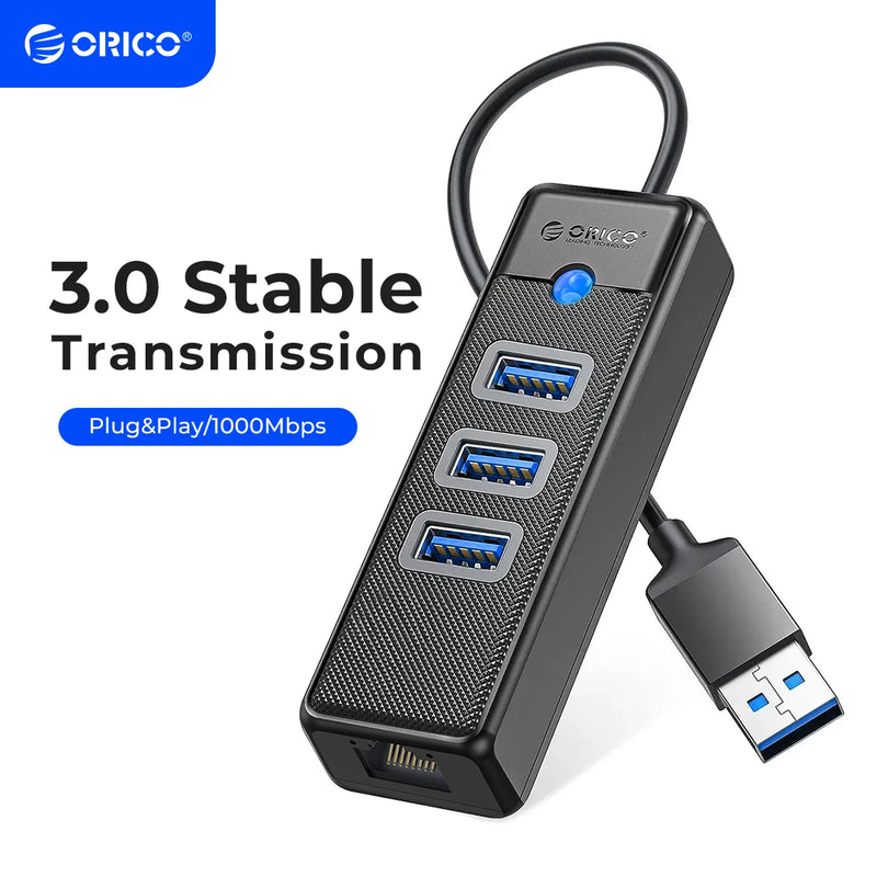 ORICO 3 Ports 5Gbps USB 3.0 RJ45 HUB 1000Mbps Ethernet Lan Adapter Gigabit Network Card For MacBook Laptop Computer Accessories