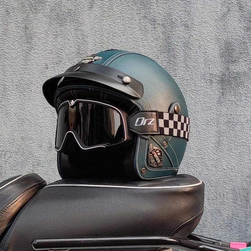 Motorcycle retro helmet PU leather 3/4 scooter half helmet couple helmet DOT approved M-XXL