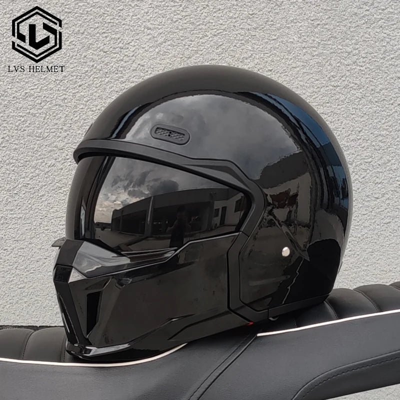 DOT approves adult retro motorcycle helmet modular detachable combination full helmet detachable semi covered pilot helmet