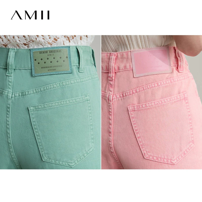 ខោខូវប៊យ AMII Minimalist សម្រាប់នារី រដូវស្លឹកឈើជ្រុះ ឆ្នាំ២០២៥ ខោជើងត្រង់បែប Retro ថ្មី ងាយស្រួលស្លៀក ខោកប្បាសពណ៌សុទ្ធ សម្រាប់ធ្វើដំណើរ 12542026