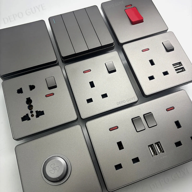UK 13A with USB Type-c 18W Quick Charge Wall Power socket plug,Universal wall light switch Dual USB Electrical outlet AC110-250V