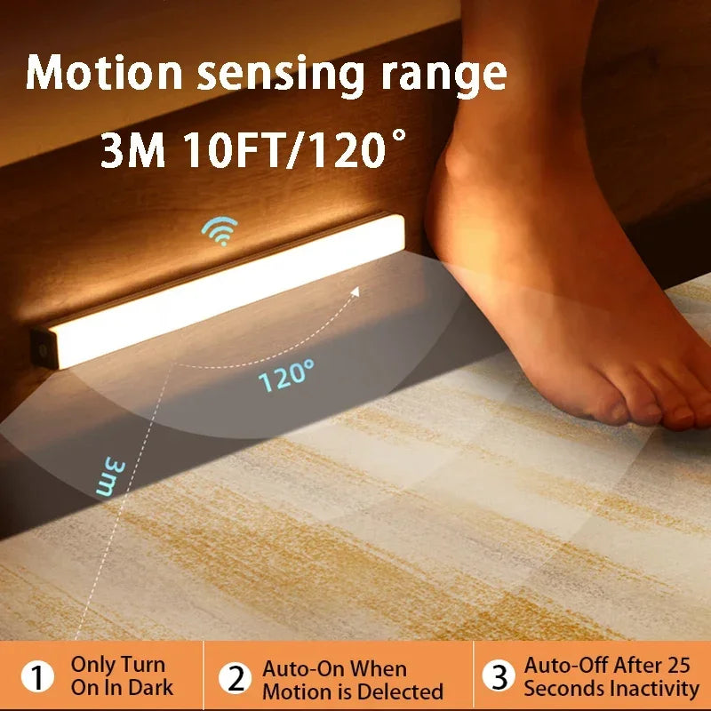 LED Motion Sensor Light Wireless LED Night Light Type-C Rechargeable Light Cabinet Wardrobe Lamp Staircase Backlight For Kitchen