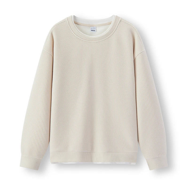 Semir Men Sweatshirt Fleece Lined Waffle Texture Layered Look Long Sleeve Everyday Style 2026 Winter Warm Layer Soft Comfort