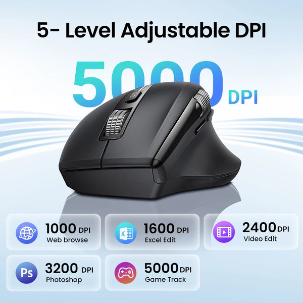 កណ្ដុរឥតខ្សែ UGREEN Hyper-Fast Scroll Bluetooth 5.4 2.4G Ergonomic 5000DPI សម្រាប់ MacBook Tablet Laptops Computer PC Mice