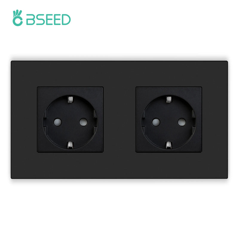 BSEED 1/2/3Gang 1Way Button Light Switch With Wall EU Socket Power Outlets Plastic Panel Mechanical Wall Light Switch On Off