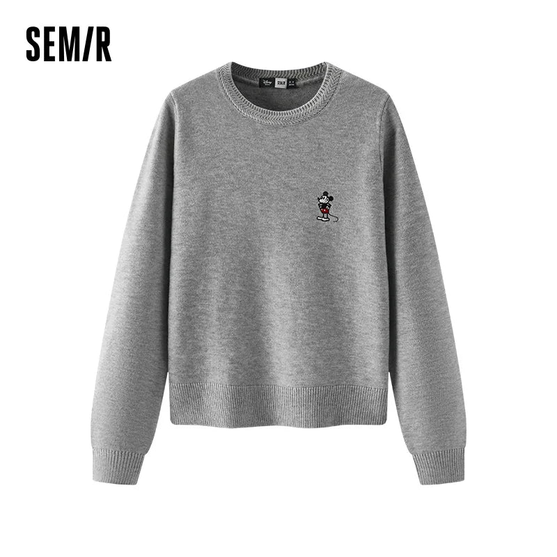 Semir Elegant Sweater Women Spring Jacquard Crew Neck Embroidered Gentle Style Casual Versatile Fashion Daily Wear Top