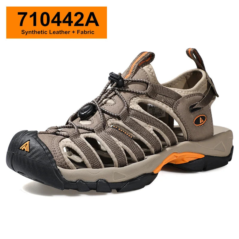 HUMTTO Summer Beach Sandals Men Outdoor Water Sneakers Leather Hiking Camping Climbing Aqua Shoes Breathable Sandals for Mens