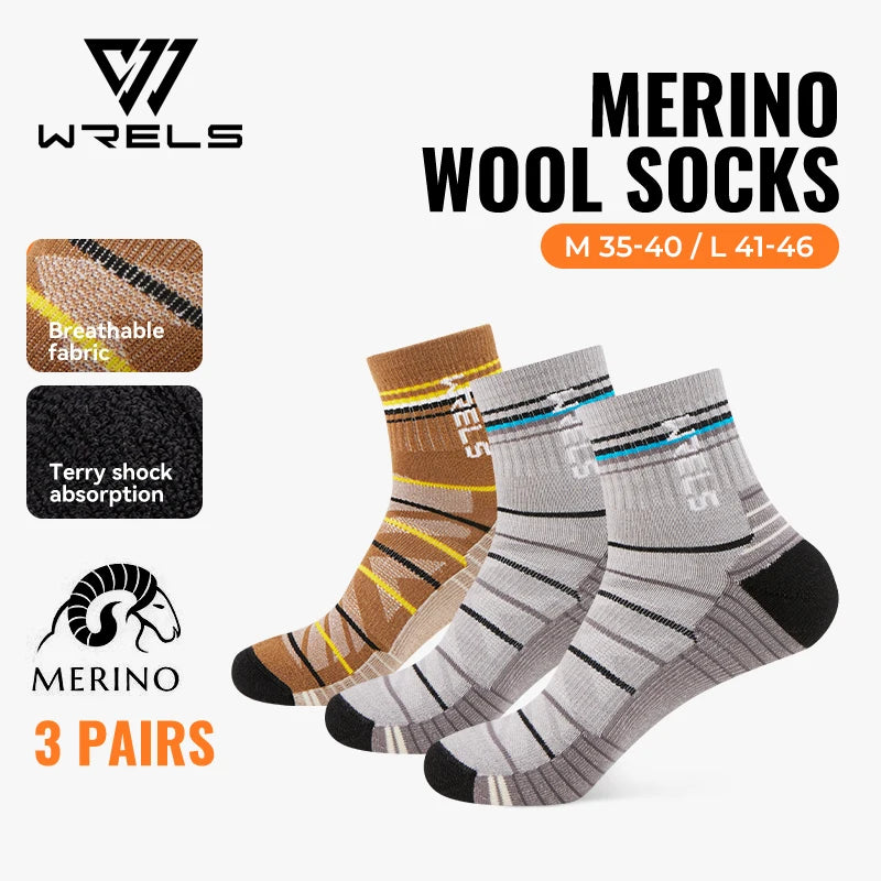 WRELS 1/2/3pairs Merino Wool Socks Warm Thermal Hiking Socks Cushion Sweat Wicking Breathable Compression Merino Wool Socks