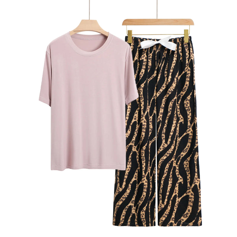 Women's Pajamas Spring Summer Sleepwear Suit New Comfortable Short-sleeved Pants Set Modal Two-piece Loungewear Home Clothes