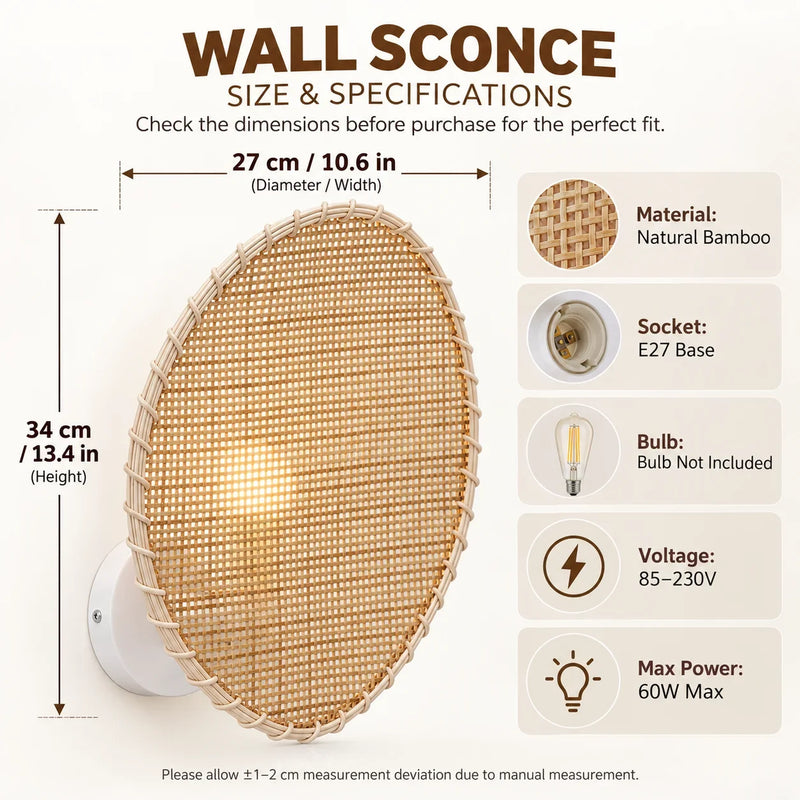 JOYINLED Bamboo Wall Sconces Retro Rattan Weaving Light for Living Room Bedroom Bedside Homestay Corridor Decorative Lighting