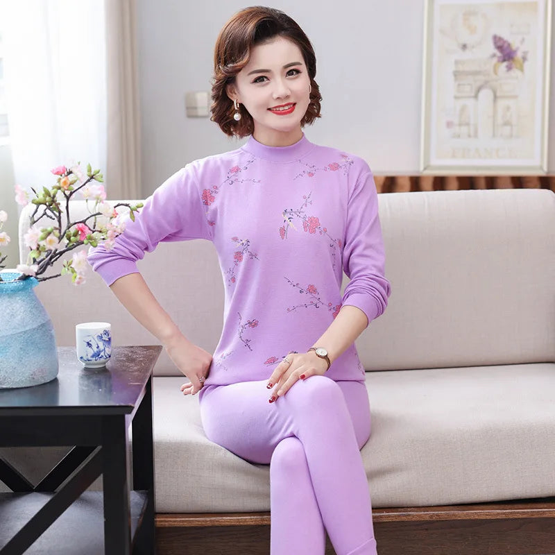 Pajamas Women Autumn Winter Long Sleeve Loungewear Set Pure Cotton Middle Aged Mother Home Clothing Large Size Sleep Pijama