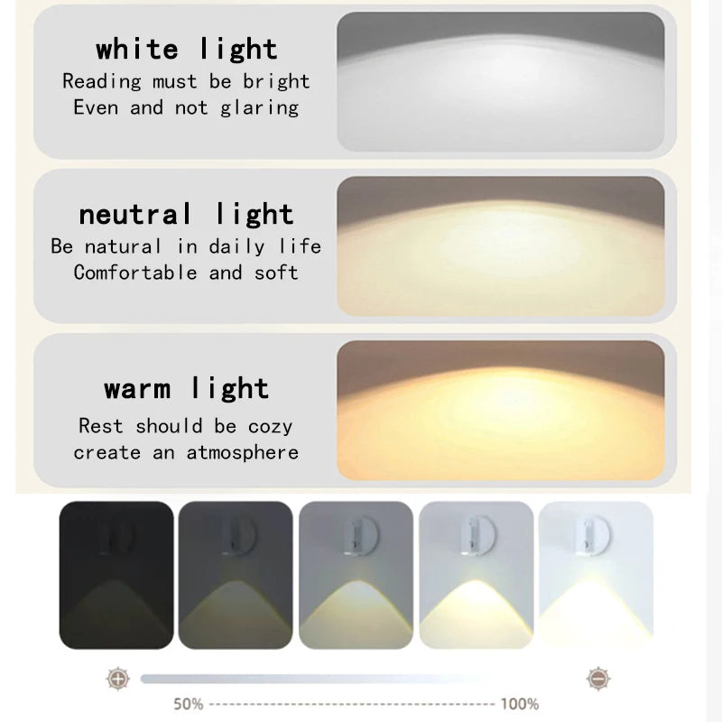 ចង្កៀងជញ្ជាំងសាកថ្ម RGB ម៉ាញេទិកបឺតពន្លឺបន្ទប់គេង ចង្កៀងអានក្បែរគ្រែ ចង្កៀងលាងជញ្ជាំង ភ្លើងអាចលៃតម្រូវបាន ចង្កៀងរូបភាព