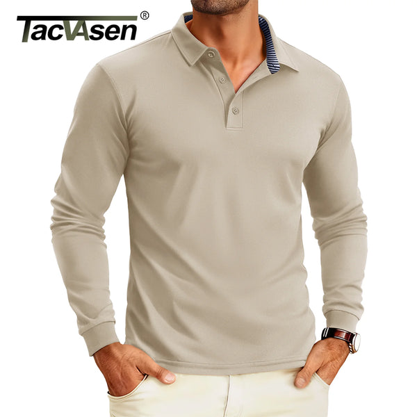 TACVASEN Polo Shirts Men's Long Sleeve Golf Shirt Performance Quick Dry Moisture Wicking Casual Collared Shirts Striped Collar