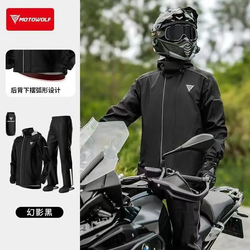 ឈុតអាវភ្លៀងម៉ូតូ MOTOWOLF ឈុតភ្លៀងសម្រាប់បុរសនារី អាវស្តើងស្រាល ការពារទឹក ការពារព្យុះ ការពារភ្លៀង