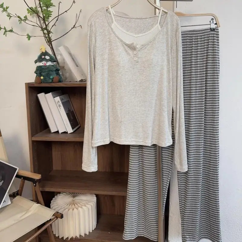 Fashion Striped Modal Women's Pajamas Set New Long Sleeve Home Wear Clothes Lounge Spring Autumn Sleeping Pyjamas Femme Suit