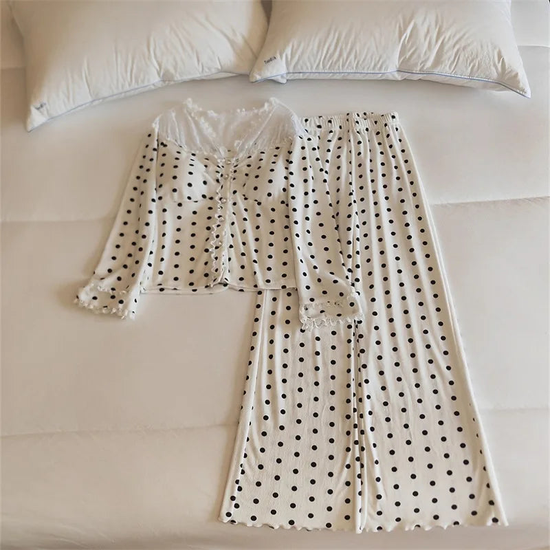 ឈុតគេងផ្អែមល្ហែម កោះ Velvet ក្តៅរដូវរងា គេងក្រាស់ បន្ទះទ្រូង អាវដៃវែង អាវគេងនារីជាមួយខោ ឈុតផ្ទះ
