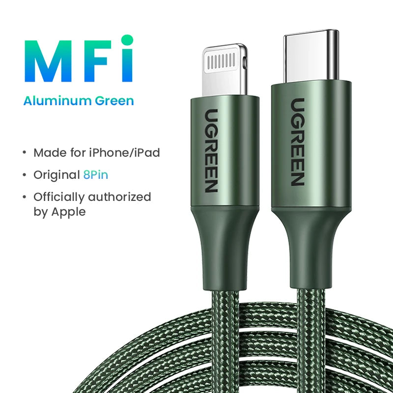 UGREEN MFi 20/30W USB Type C to Lightning Cable for iPhone 14 Pro Max 13 12 Plus Mini PD Fast Charging Cable for iPad 1m 2m