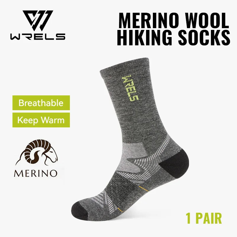 WRELS 1/2/3pairs Merino Wool Socks Hiking Socks Breathable Cushion Sweat Wicking Running Warm Thermal Compression Wool Socks