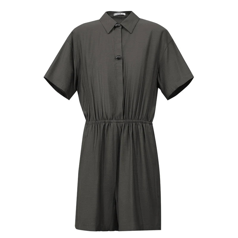 Amii Women's Romper Shorts 2026 Summer New Lapel Collar Half Placket Jumpsuit Drop Shoulder Loose Fit Casual Shorts 12642066