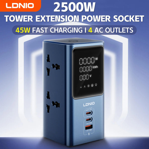 រន្ធដោតភ្លើងបញ្ឈរ LDNIO 45W រន្ធដោតច្រើនរន្ធ រន្ធដោតច្រើនប្រភេទ ខ្សែបន្ថែម QC PD USB C ឆ្នាំងសាកលឿន អេក្រង់ ដោតចក្រភពអង់គ្លេស សហភាពអឺរ៉ុប សហរដ្ឋអាមេរិក