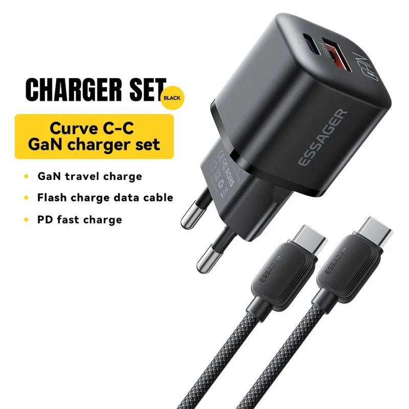 ឆ្នាំងសាក Essager 20W GaN USB Type C PD សាកថ្មលឿនសម្រាប់ iPhone 15 14 13 12 Pro Max PD3.0 QC3.0 Type C ឆ្នាំងសាកទូរស័ព្ទចល័តខ្នាតតូច