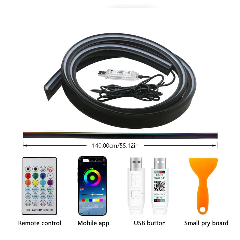 SEAMETAL Colorful LED Car Interior Hidden App Remote Control Atmosphere Lamp USB Car Instument Dashboard Sealing Ambient Lights