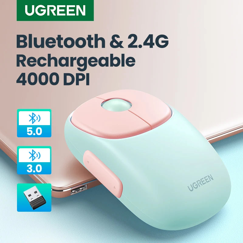 UGREEN Slim Wireless Mouse Rechargeable Bluetooth 5.0 3.0 2.4G  4000 DPI Charging Bluetooth Mouse For MacBook iPad Tablet Laptop
