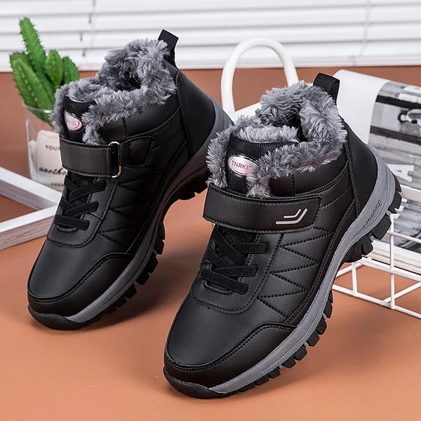 Winter Fleece Lined Elderly Snow Boots Artificial Leather High Top Non Slip Outdoor Warm Winter Shoes for Seniors Men Women