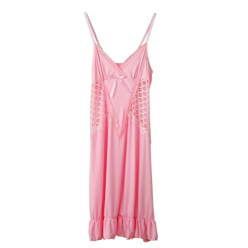 High-end Sexy Mesh Lace Nightdress Comfortable One Piece Pajamas Women's Thin Nightgowns Summer Ladies Sleepwear Home Dress