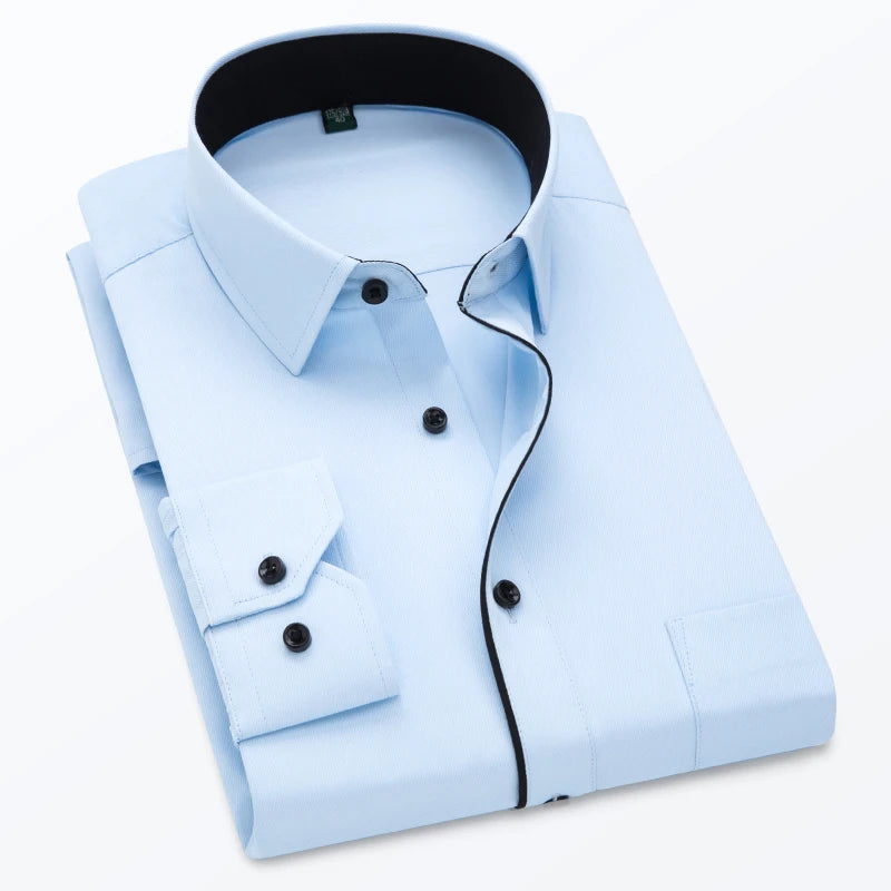 Pink Twill Long Sleeve Shirt, Men Single Breasted Lapel Shirts, Business Office Men Blue Purple White Camisa/Chemise M-9XL