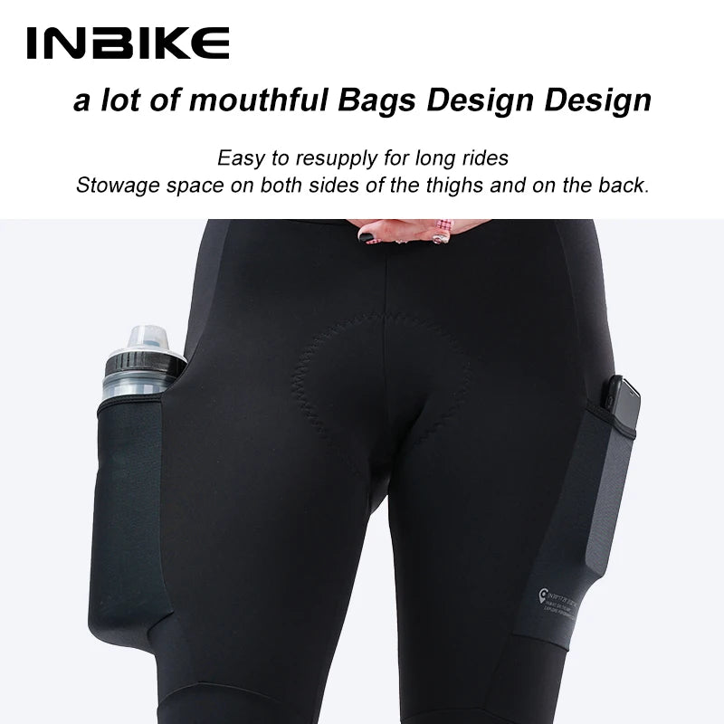 INBIKE Winter Women's Professional Cycling Pants Padded Bicycle Trousers Warm Fleece Road Bike Riding Tights with Side Pockets