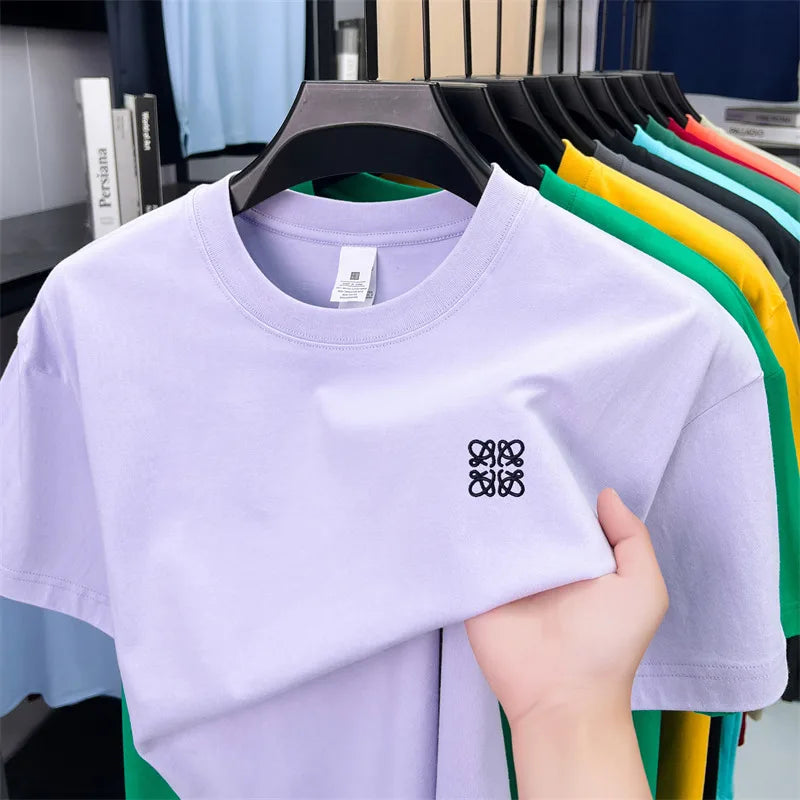 Original Brand Man Short-Sleeved T-Shirt 100%cotton Round Neck Exquisite Embroidery Spring New Tops Ventilate Leisure Mens Wear