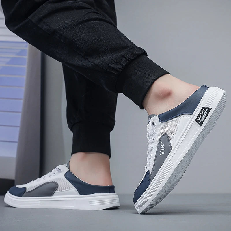 Men's breathable casual shoes summer new outdoor mesh half slippers comfortable soft soles fashion youth versatile trendy shoes