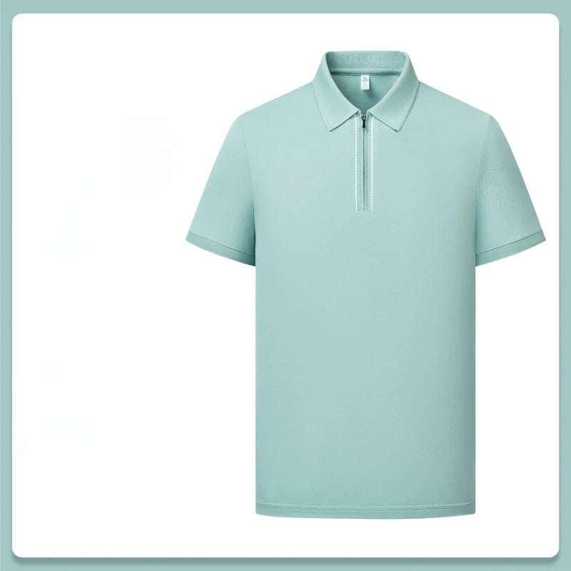 Men's Zipper Polo Shirt – Soft Lyocell Linen Silk Blend, Breathable & Stretchy, Business Casual Short Sleeve for Summer Travel
