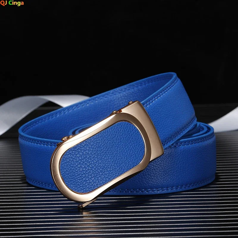 Gemstone Blue Belt for Men and Women Automatic Buckle Belts Fashion Casual Cinturon Female Waistband Green White Black Brown Red