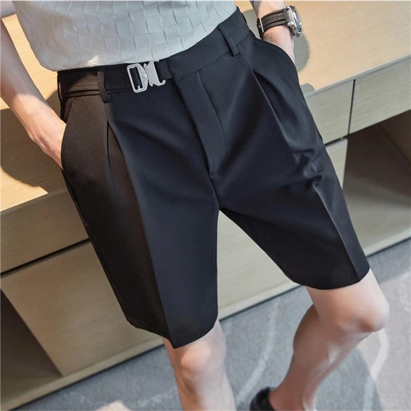 Men's Stylish Dress Shorts with Metal Belt - Lightweight Chino Shorts Adjustable Buckle Waist  Perfect for Business Casual Daily