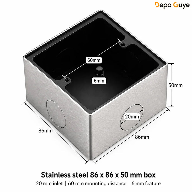 86 Type Stainless Steel Surface Mount Box Metal Wall Switch Socket Junction Back Box Universal Electrical Wiring Box20/25mm Hole