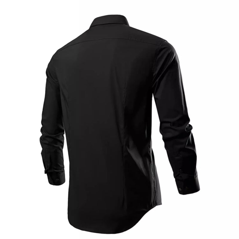 2026 New Men's Black Embroidered Long Sleeve Shirt, Black Single Breasted Lapel Casual Shirts, Asian Size M-6XL