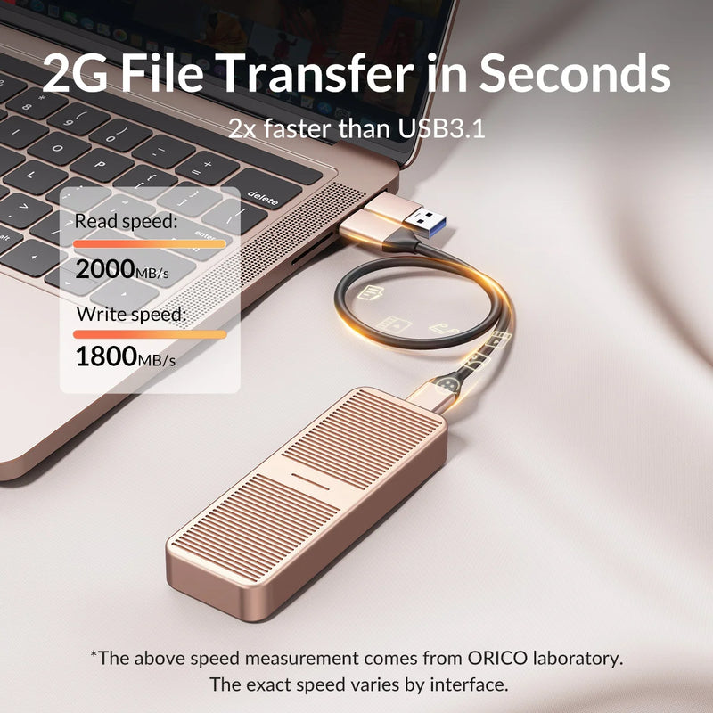 ORICO 20Gbps M.2 NVME SSD Case with Built-in Cooling Vest Upgraded Aluminum Type-C M2 NVME SSD Enclosure for Solid State Drive