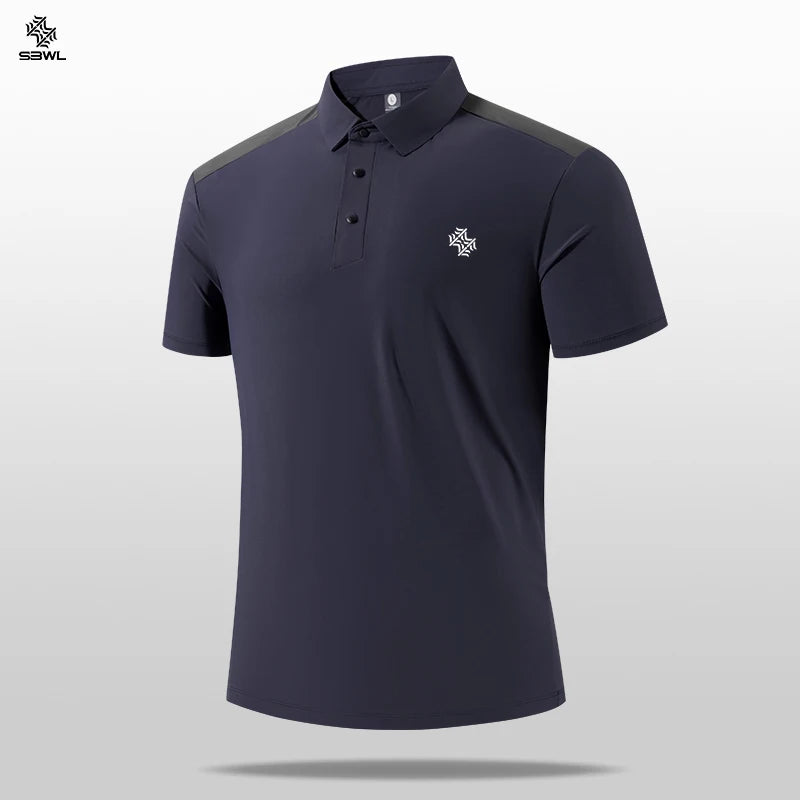 SBWL High Quality Zipper Polo Shirt Male Fashion Turn-Down Collar Short Sleeve Business Men Sports Style Quick Drying T-Shirt