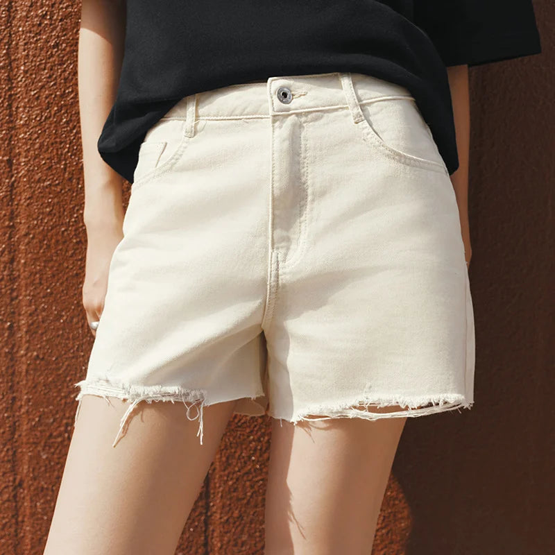 Semir Women Shorts Frayed Ripped Vintage A Line Denim Shorts 2026 Summer Street Style Straight Fit