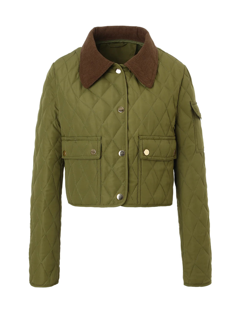 Women's Short-length Long-sleeve Winter Cotton Coat with A Single-breasted Lapel; Available in Apricot, Black, and Army Green.